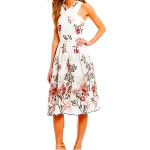 ANTONIO MELANI Floral White and Pink Midi Dress